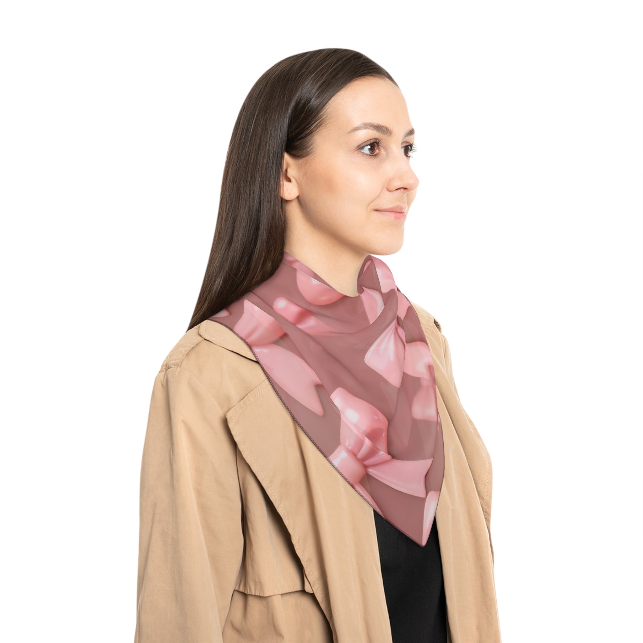 Pink Bow Print Silk-Look Scarf — Pink Bow Tie Design
