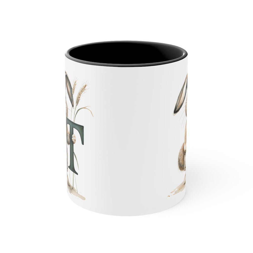 Whimsical Letter T Bunny Accent Mug, 11oz - Perfect for Easter, Spring Gifts, Coffee Lovers, Home Decor, Cute Animal Cups