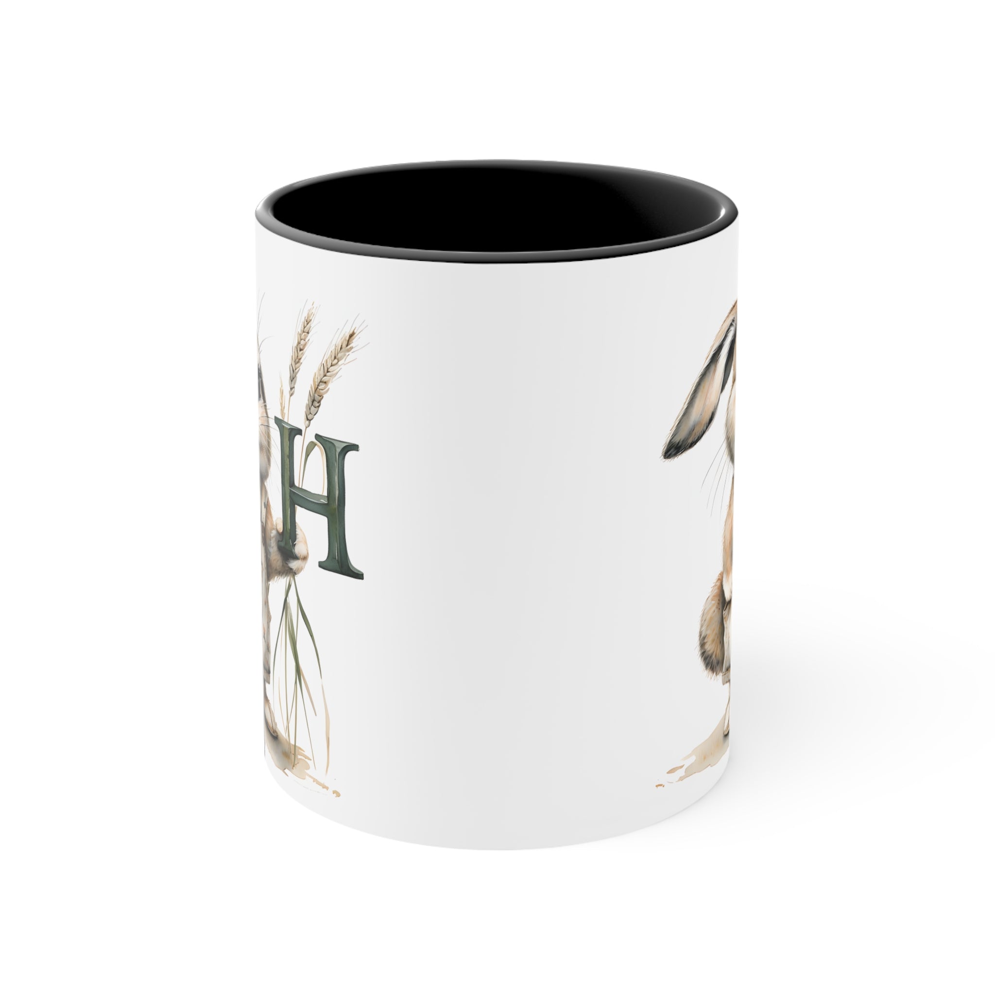 Whimsical Letter H Bunny Accent Mug, Coffee Cup, Cute Gift for Animal Lovers, Perfect for Easter & Birthdays, 11oz