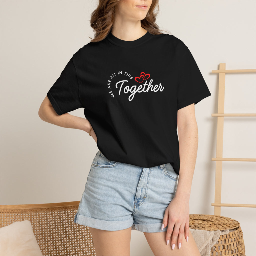 Unisex ONE Together Heart T-Shirt — "We Are All In This Together" Front Text, Australian Flag One Back Design