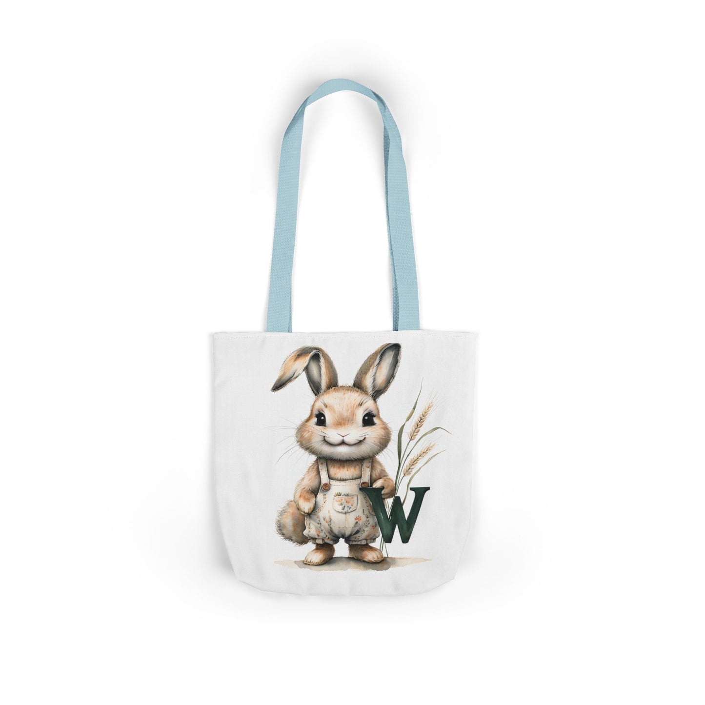 Whimsical Letter W Bunny Canvas Tote Bag with 5-Color Straps, Cute Farm Animal Bag, Eco-Friendly Shopping Tote, Easter Gift, Kids/Adult Tote