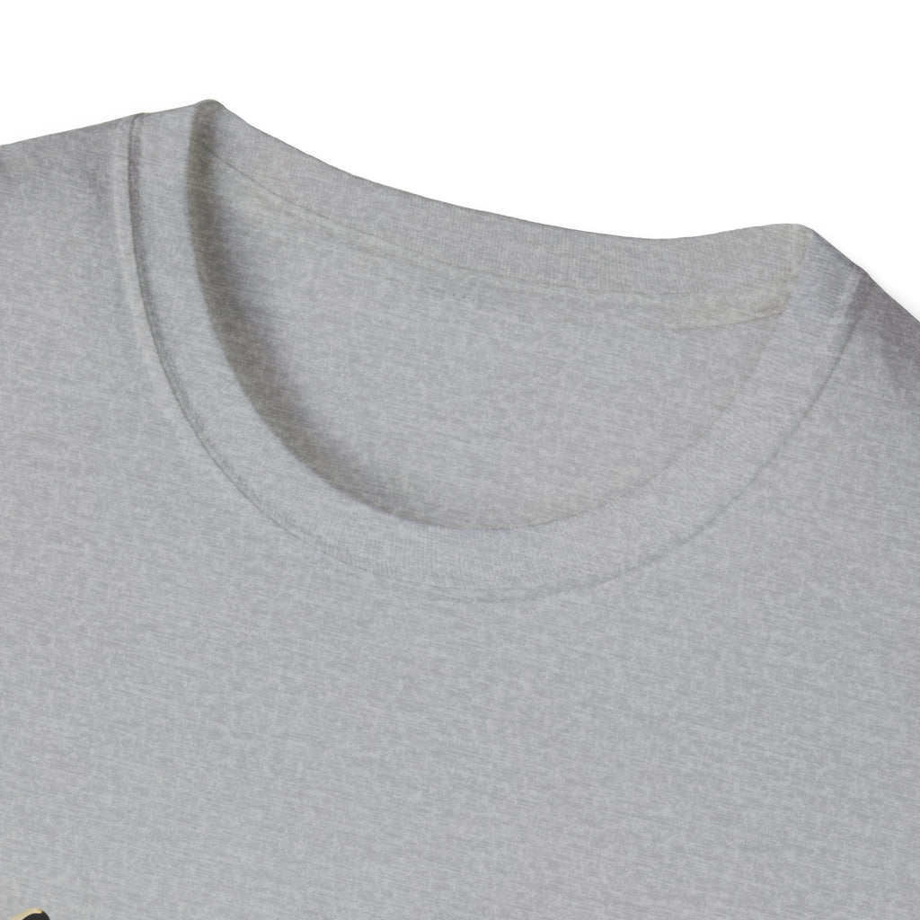 Unisex softstyle t-shirt neckline close-up in light grey, ribbed crew neck seam detail