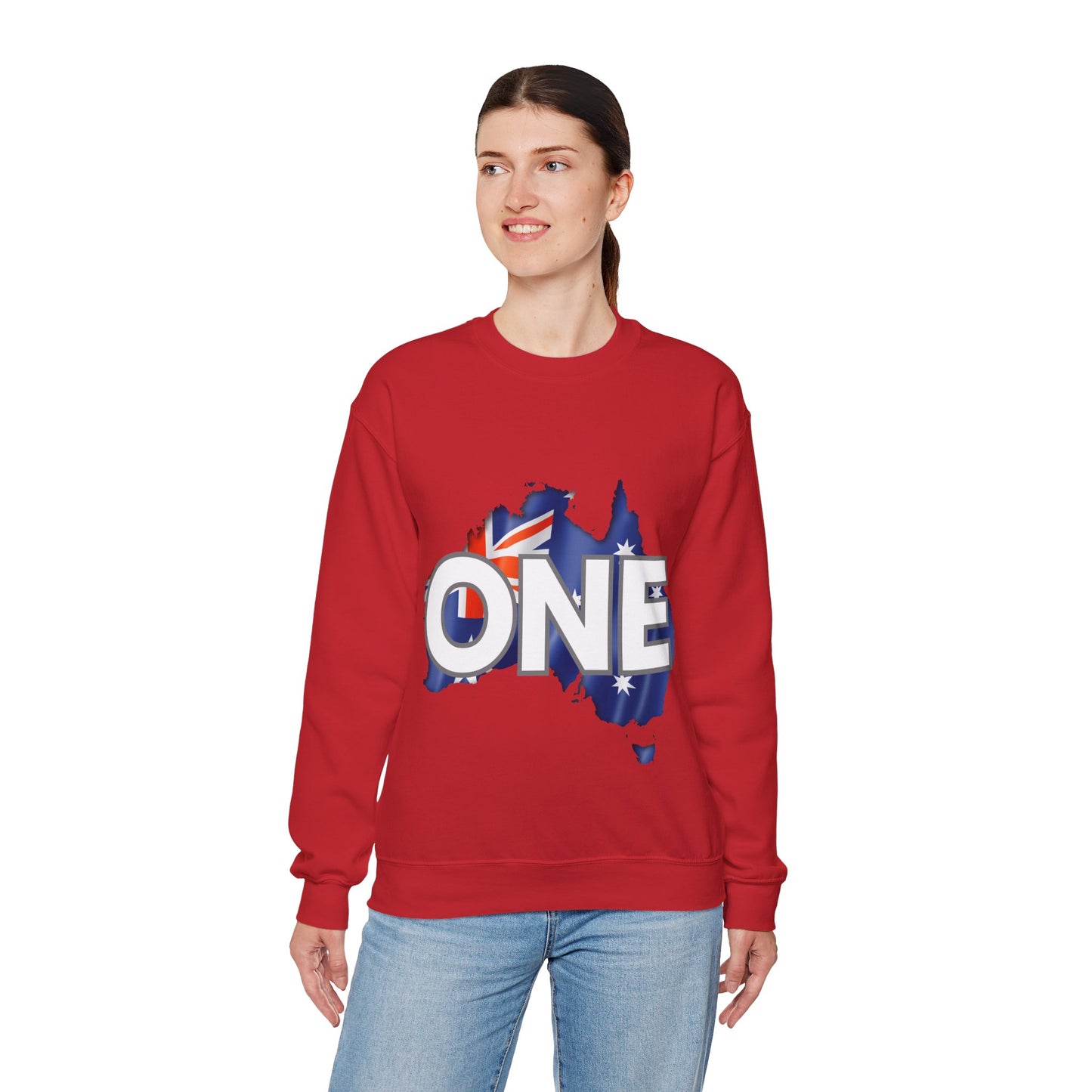 Australia ONE Flag Crewneck Unity Sweatshirt – Patriotic Aussie Map Design