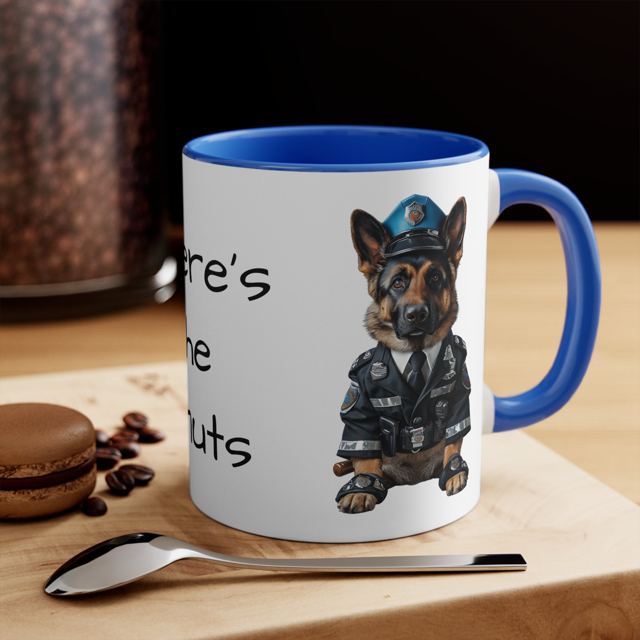 German Shepherd in Police Uniform Accent Mug Wheres the Donuts Fun Police Dog Design Dog Lover Gift