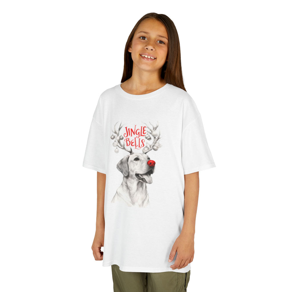 Kids T-Shirt — 'Jingle Bells' Reindeer Dog Christmas Tee