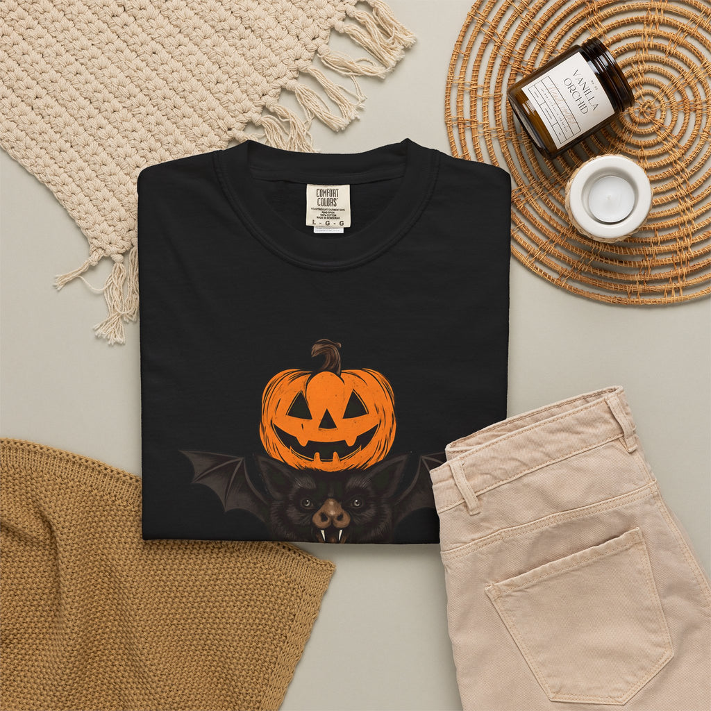 Halloween Stack Graphic T-Shirt — Pumpkin, Bat, Frankenstein & Ghost Design