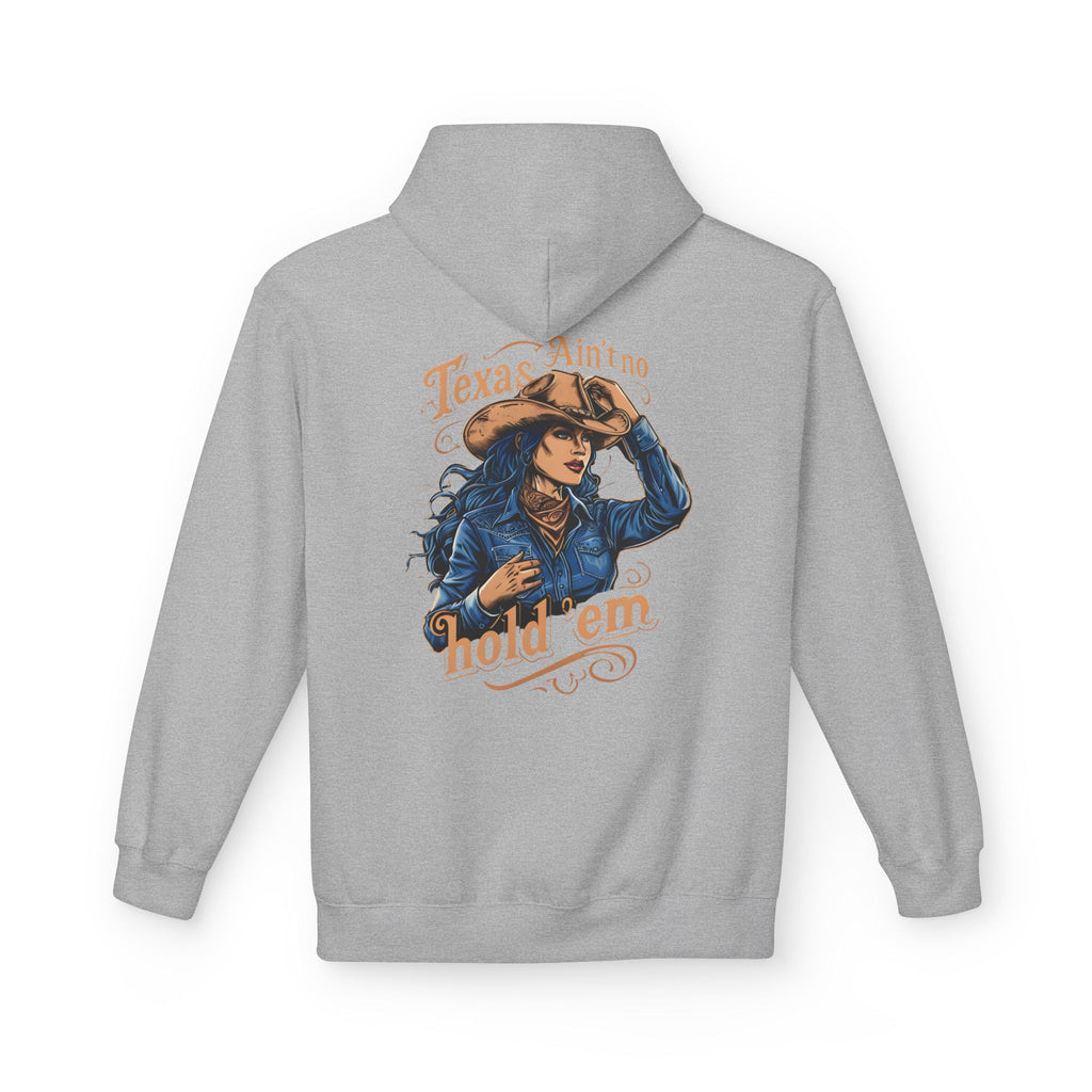 Sport gray cowgirl graphic pullover hoodie, hood and front pouch pocket