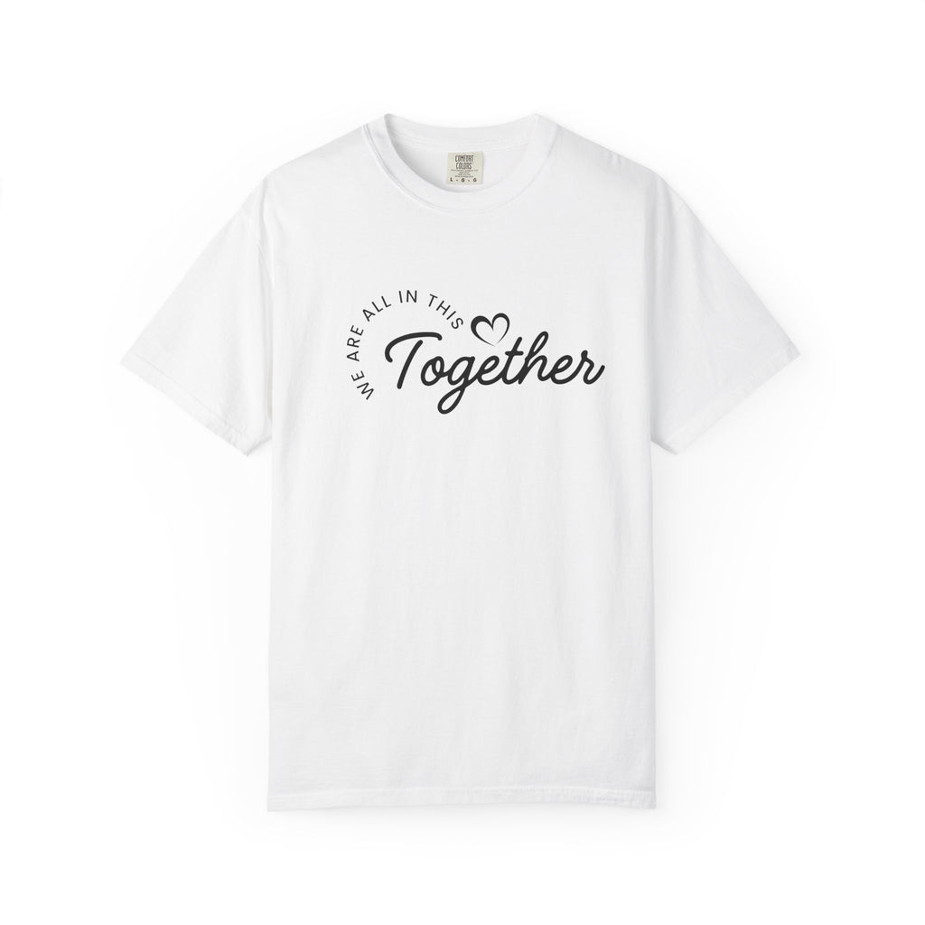 Unisex ONE Together Heart T-Shirt — "We Are All In This Together" Front Text, Australian Flag One Back Design