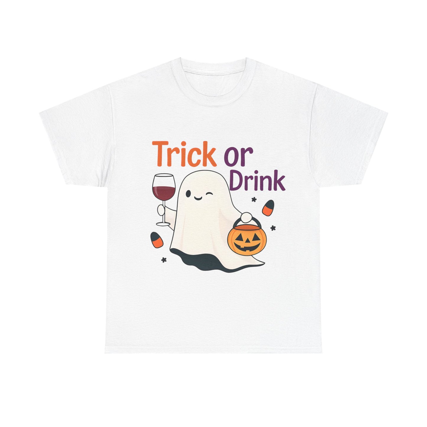 Halloween Ghost Tee, Fun Unisex Tee, Trick or Drink T-Shirt, Casual Halloween Apparel, Spooky Season Gift, Seasonal Humor Shirt