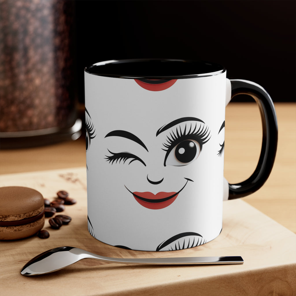 Quirky RED Face Outline Accent Mug 11oz