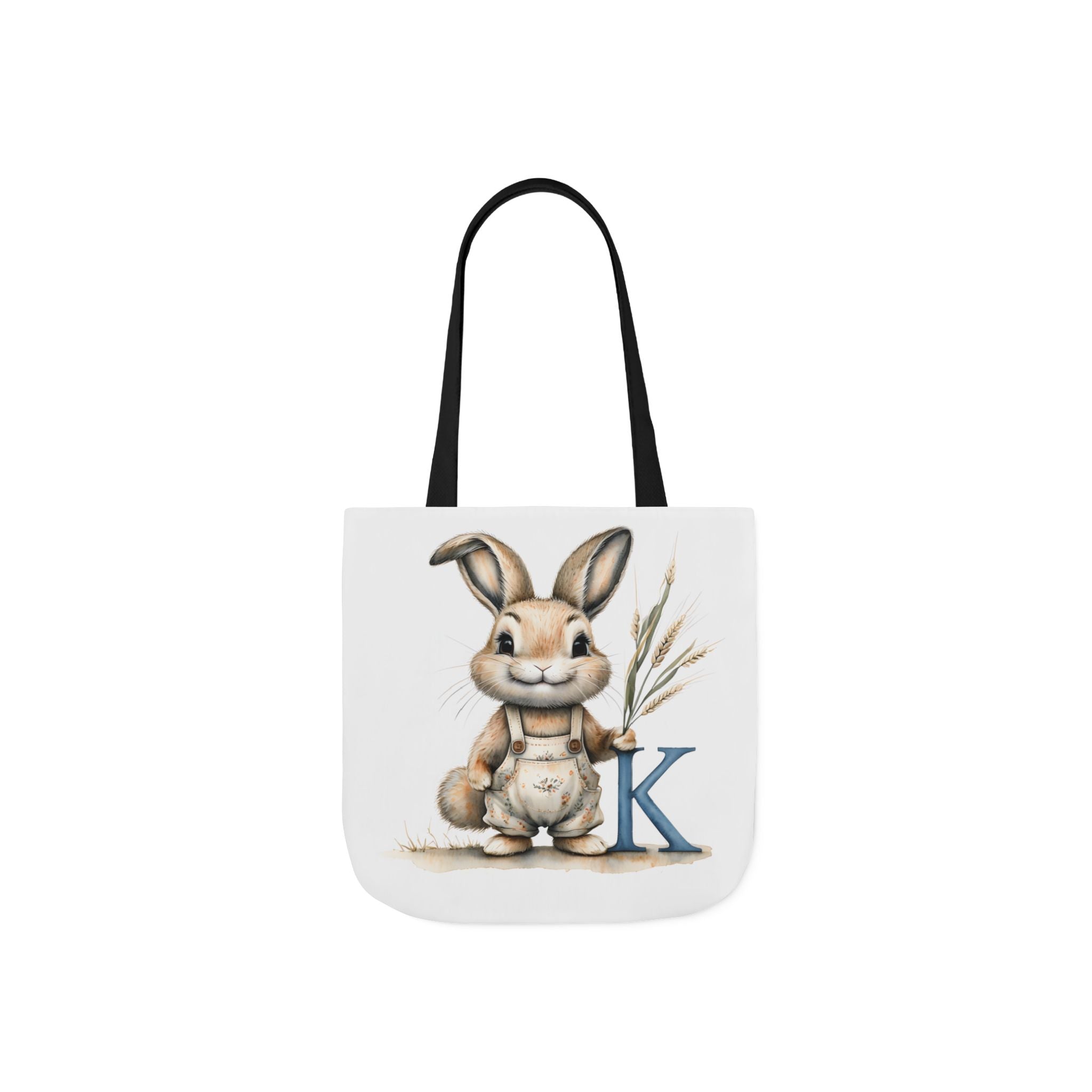 Whimsical Letter K Bunny Canvas Tote Bag, Perfect for Spring, Easter, Gardening, Eco-Friendly Shopping, Cute Animal Design