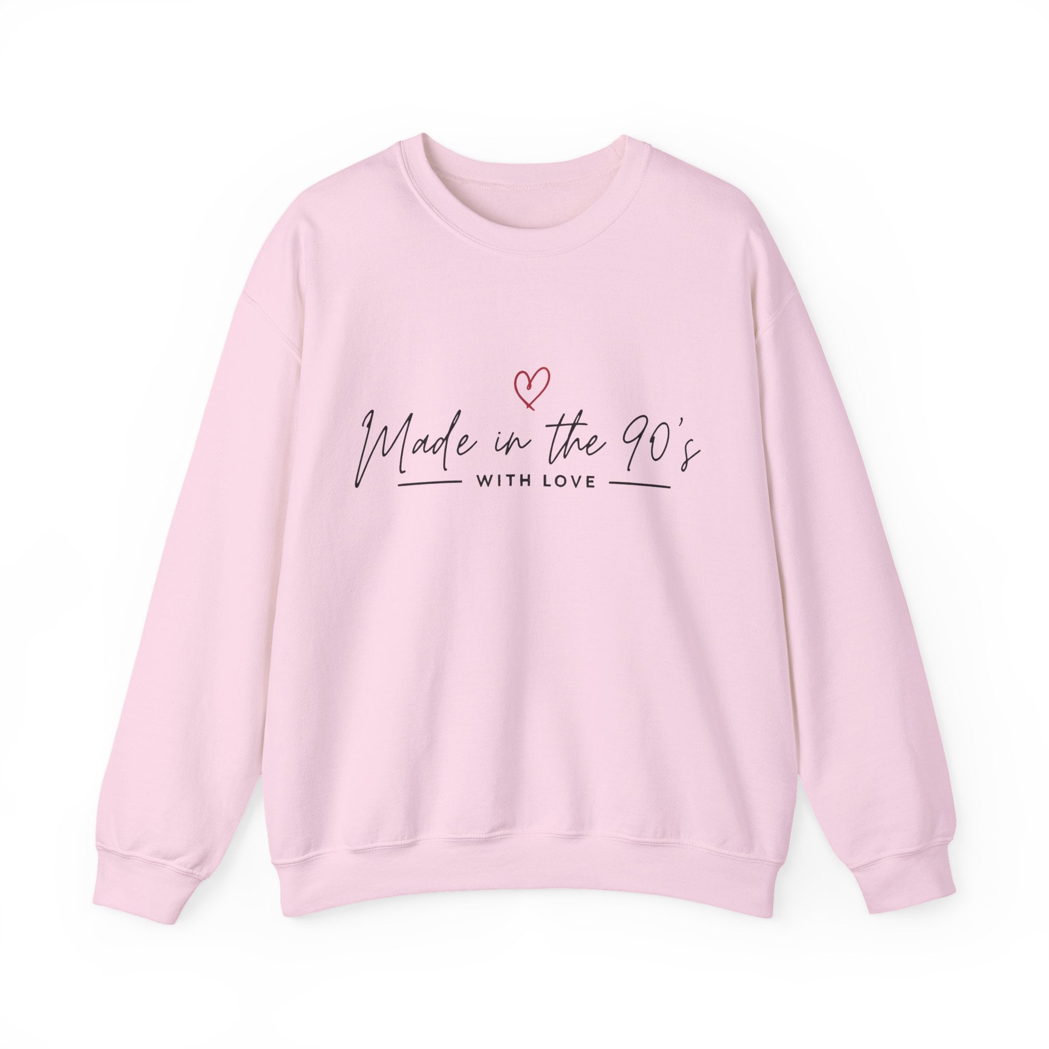Crewneck Sweatshirt — "Made in the 90's" Retro Heart Graphic, Vintage Mom/90s Birthday Gift
