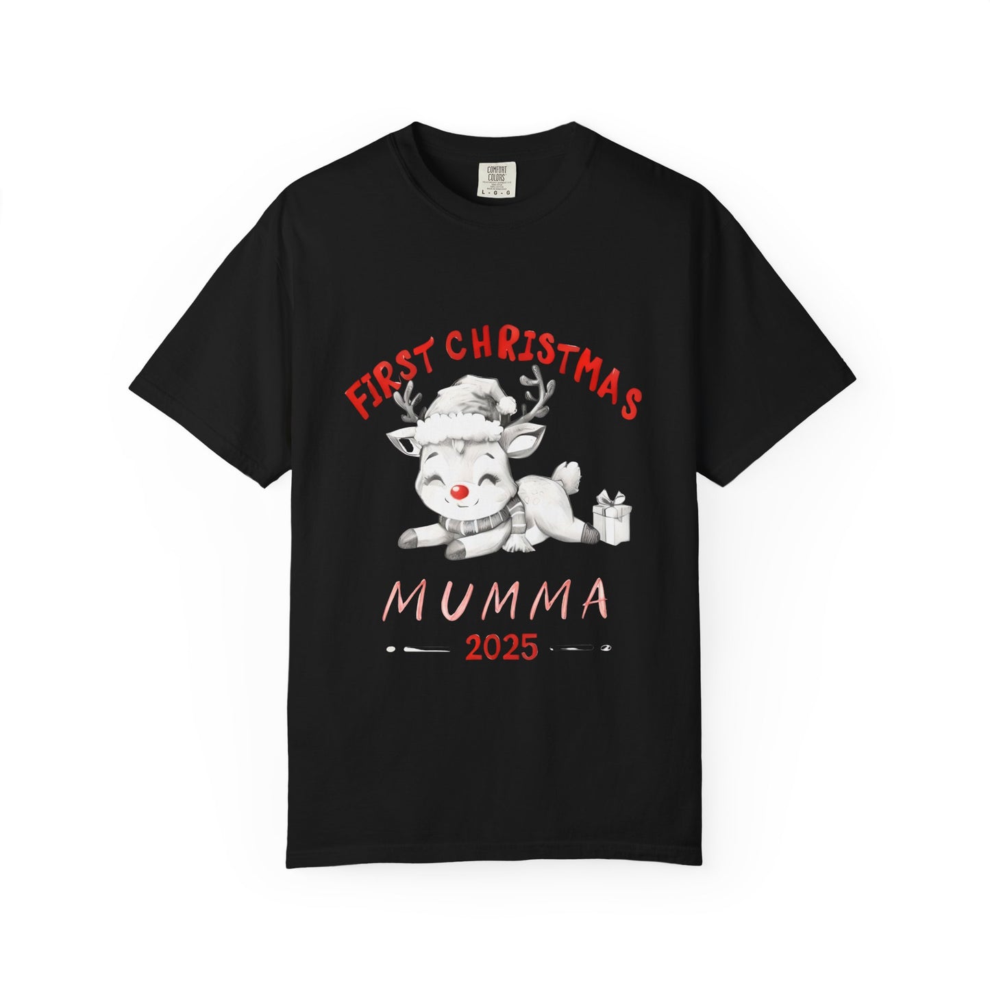 First Christmas Mumma 2025 T-Shirt — Baby's First Christmas Reindeer Tee