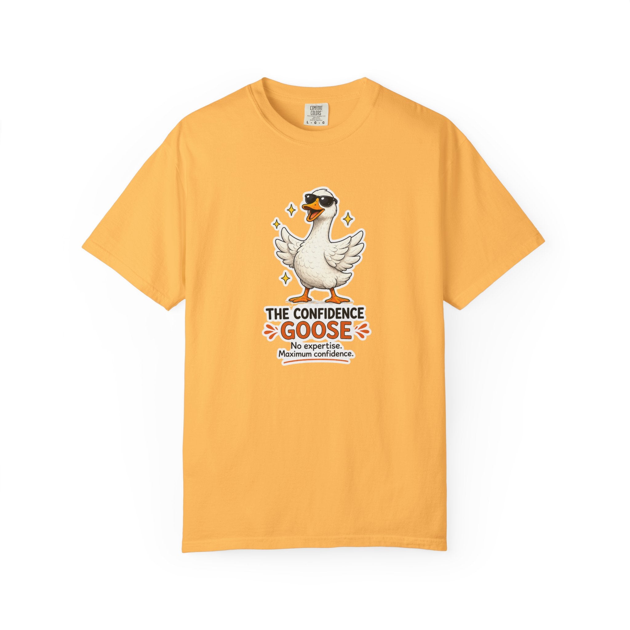 Orange goose graphic T-shirt with motivational text