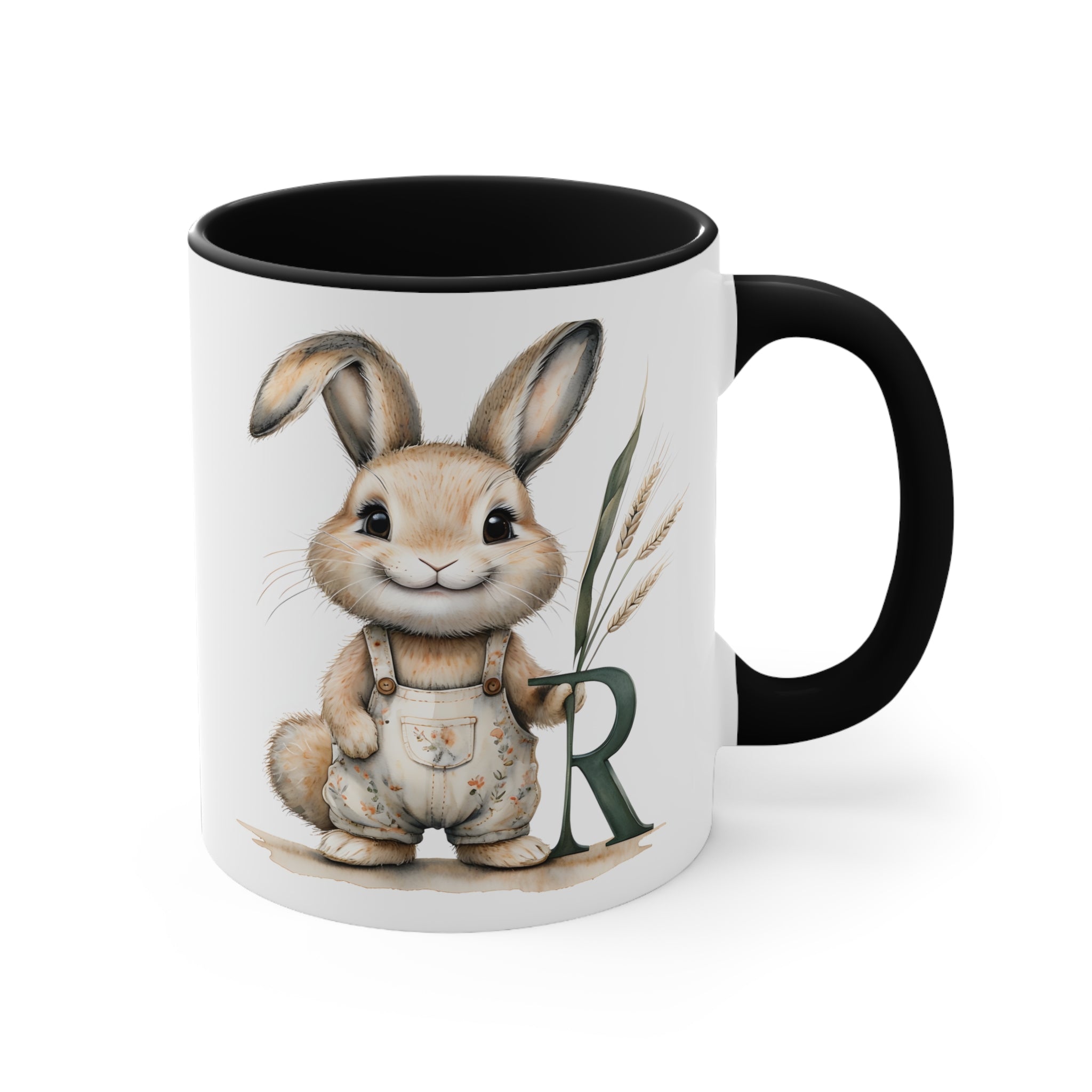 Whimsical Letter R Bunny Mug, Colorful Animal Coffee Cup for Easter, Cute Gift for Rabbit Lovers, Personalized Kitchen Decor, Fun Tea Mug