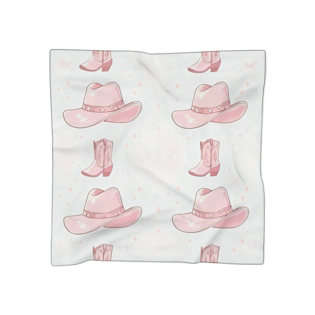 Delicate Cowboy Hats & Boots Silk-Look Scarf — Western Print Poly Scarf