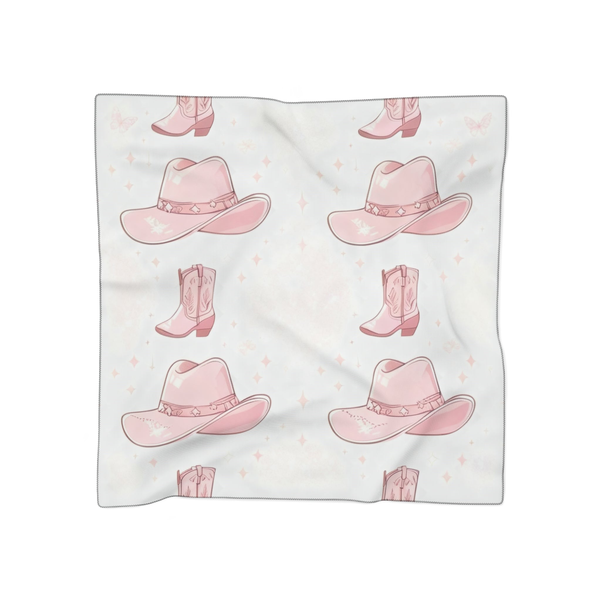Delicate Cowboy Hats & Boots Silk-Look Scarf — Western Print Poly Scarf