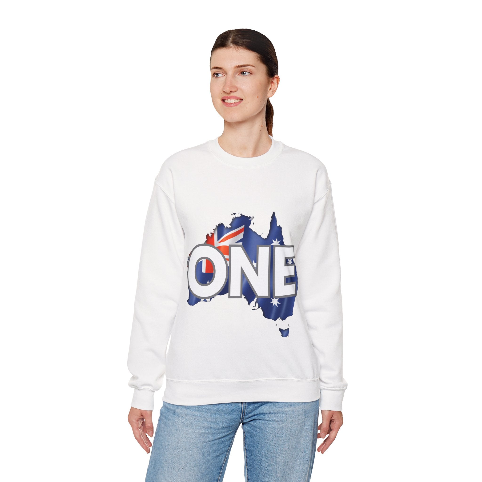 Australia ONE Flag Crewneck Unity Sweatshirt – Patriotic Aussie Map Design