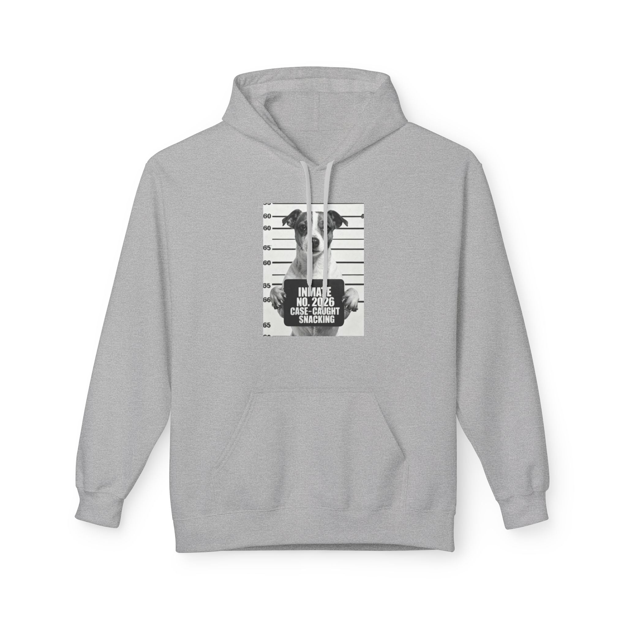 Sport grey hoodie with kangaroo pocket, drawstring hood, and Jack Russell dog graphic