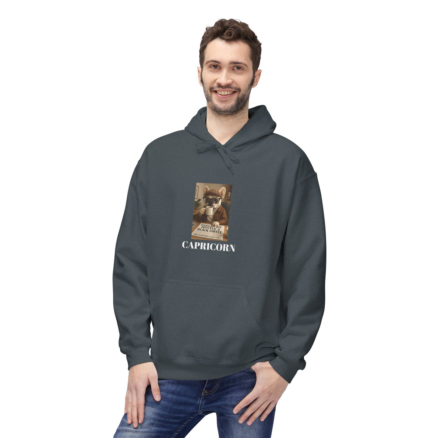 Capricorn Fleece Hoodie Fuelled By Hustle and Black Coffee.