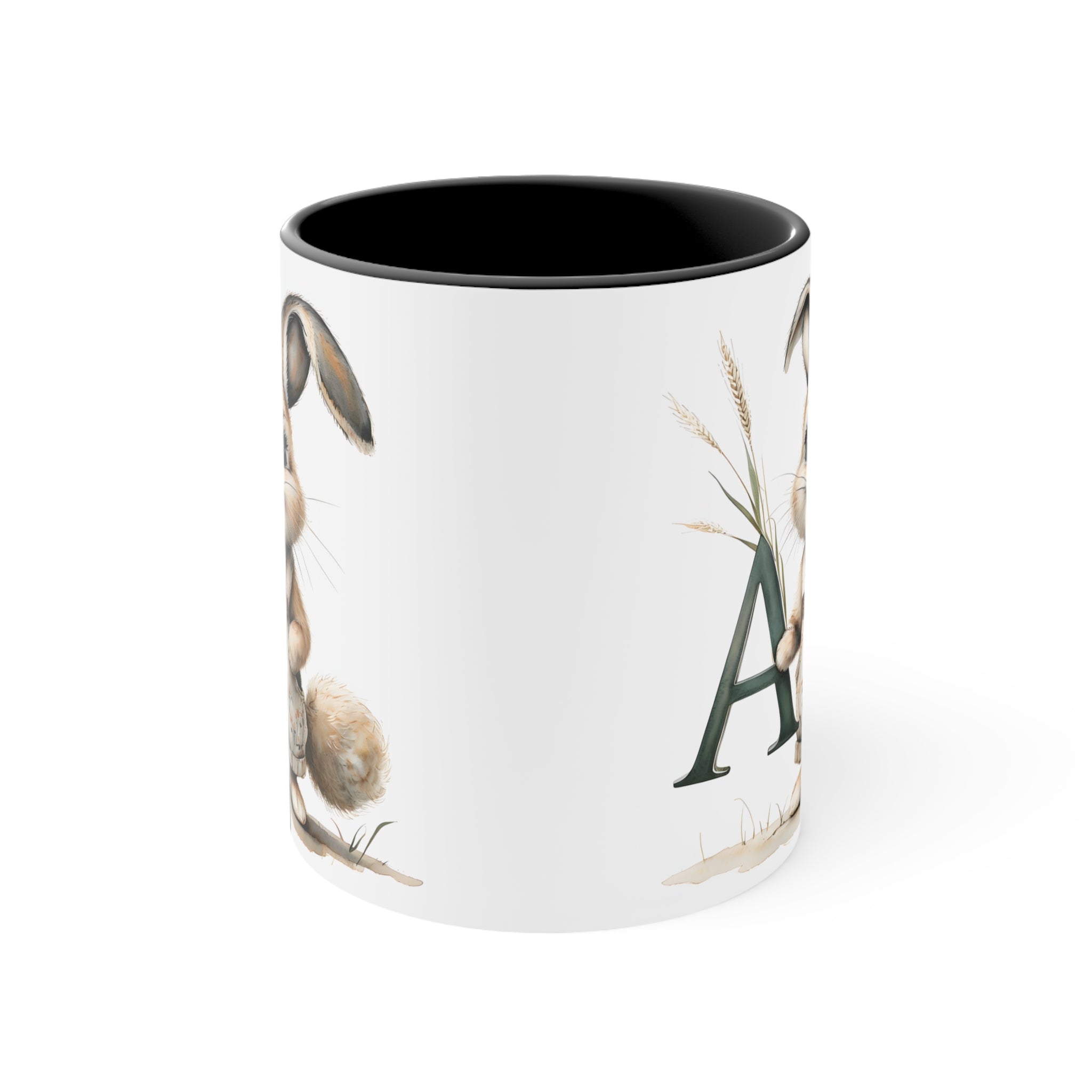 Cute Letter A Colorful Bunny Accent Mug, Perfect for Easter, Gift for Kids and Adults, Unique Home Decor, Coffee Cup