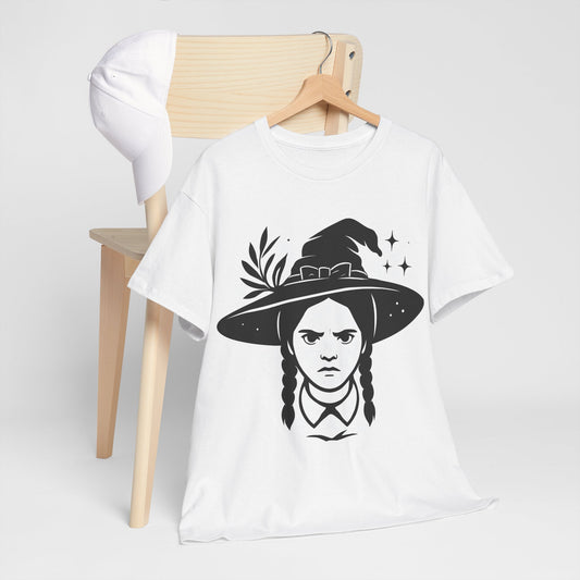 Wednesday-Inspired Unisex Heavy Cotton Tee, Witchy Charm Shirt, Halloween Apparel, Alternative Fashion, Gift for Fans, Casual Wear