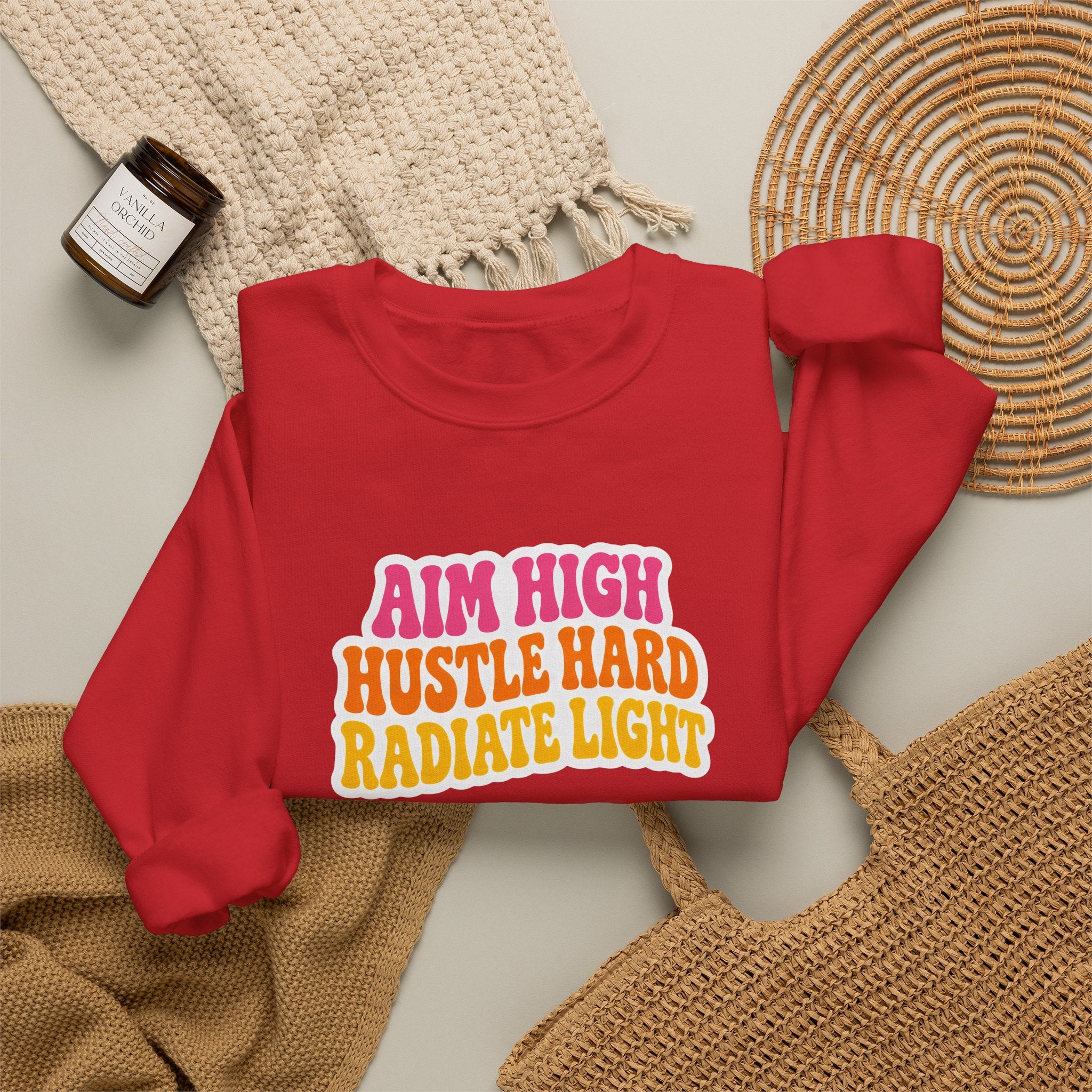 Aim High, Hustle Hard, Radiate Light Unisex Heavy Blend Crewneck Sweatshirt