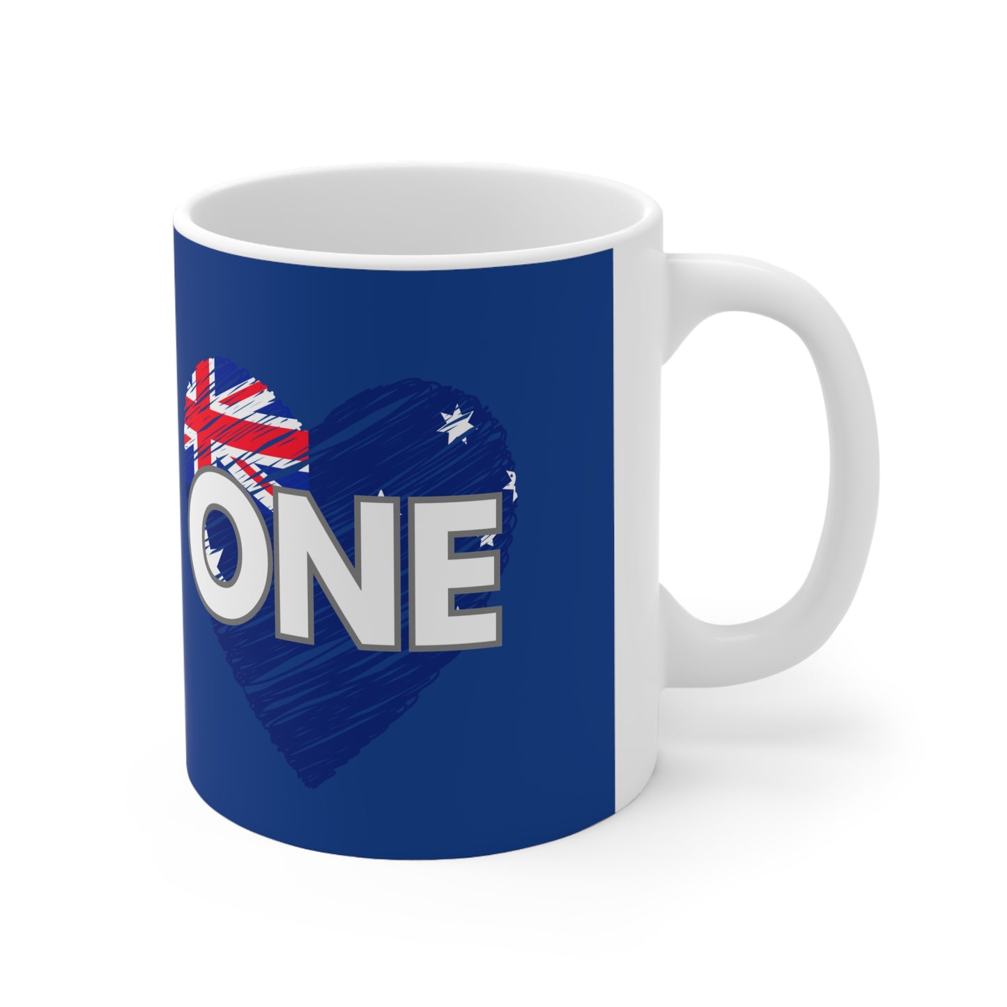 Australia ONE Heart Unity Blue Ceramic Coffee Mug — 11oz