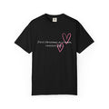 Black women's Christmas mum T-shirt with pink heart graphic and 'sweetest gift' text