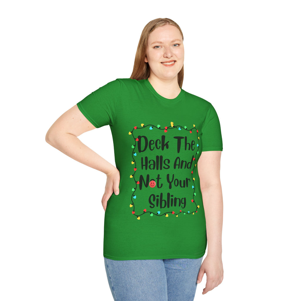 Green crew-neck T-shirt with framed lights graphic front