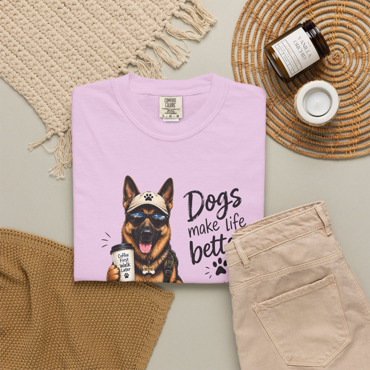 Dog Lovers German Shepherd T‑Shirt — "Dogs Make Life Better" Graphic Tee