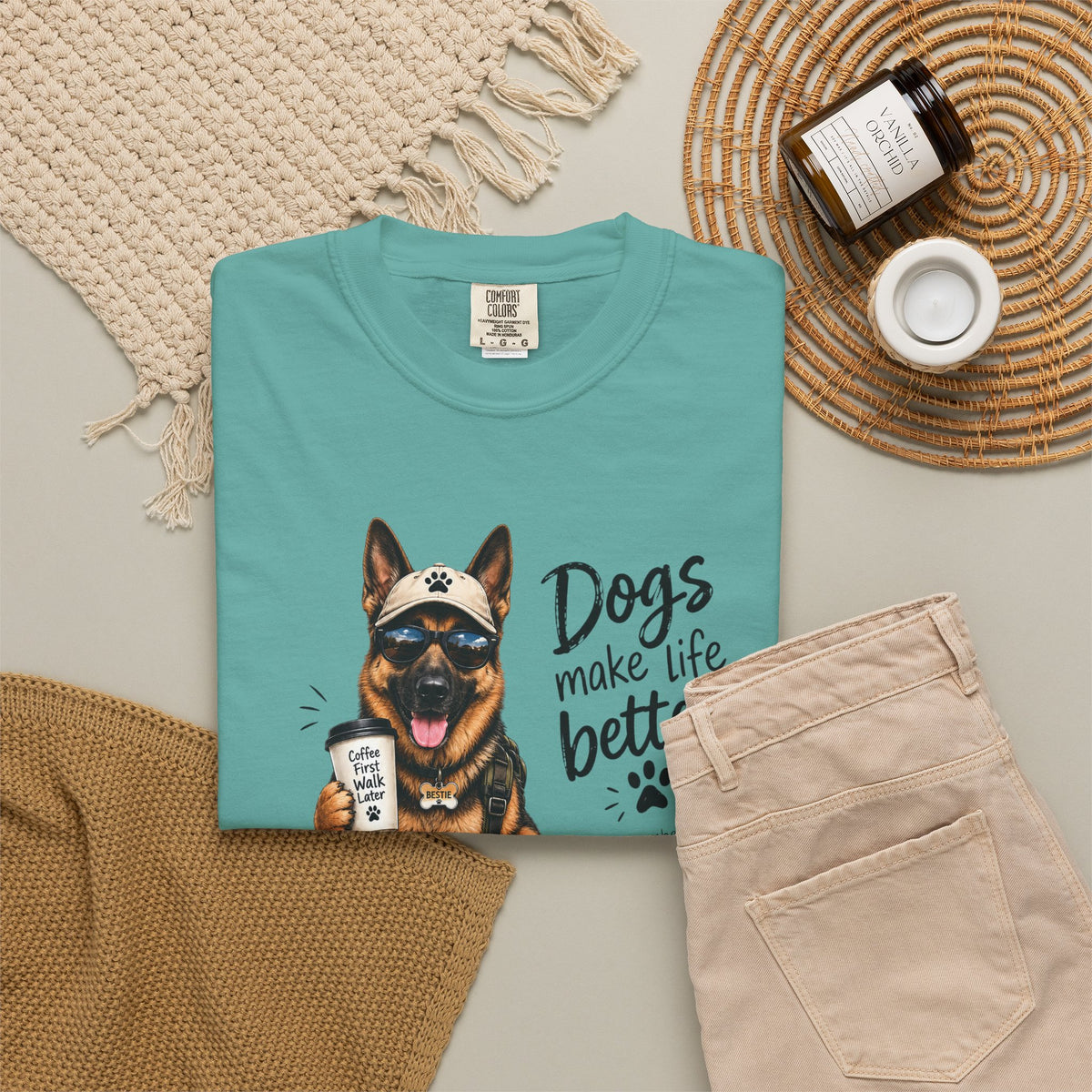 Dog Lovers German Shepherd T‑Shirt — "Dogs Make Life Better" Graphic Tee