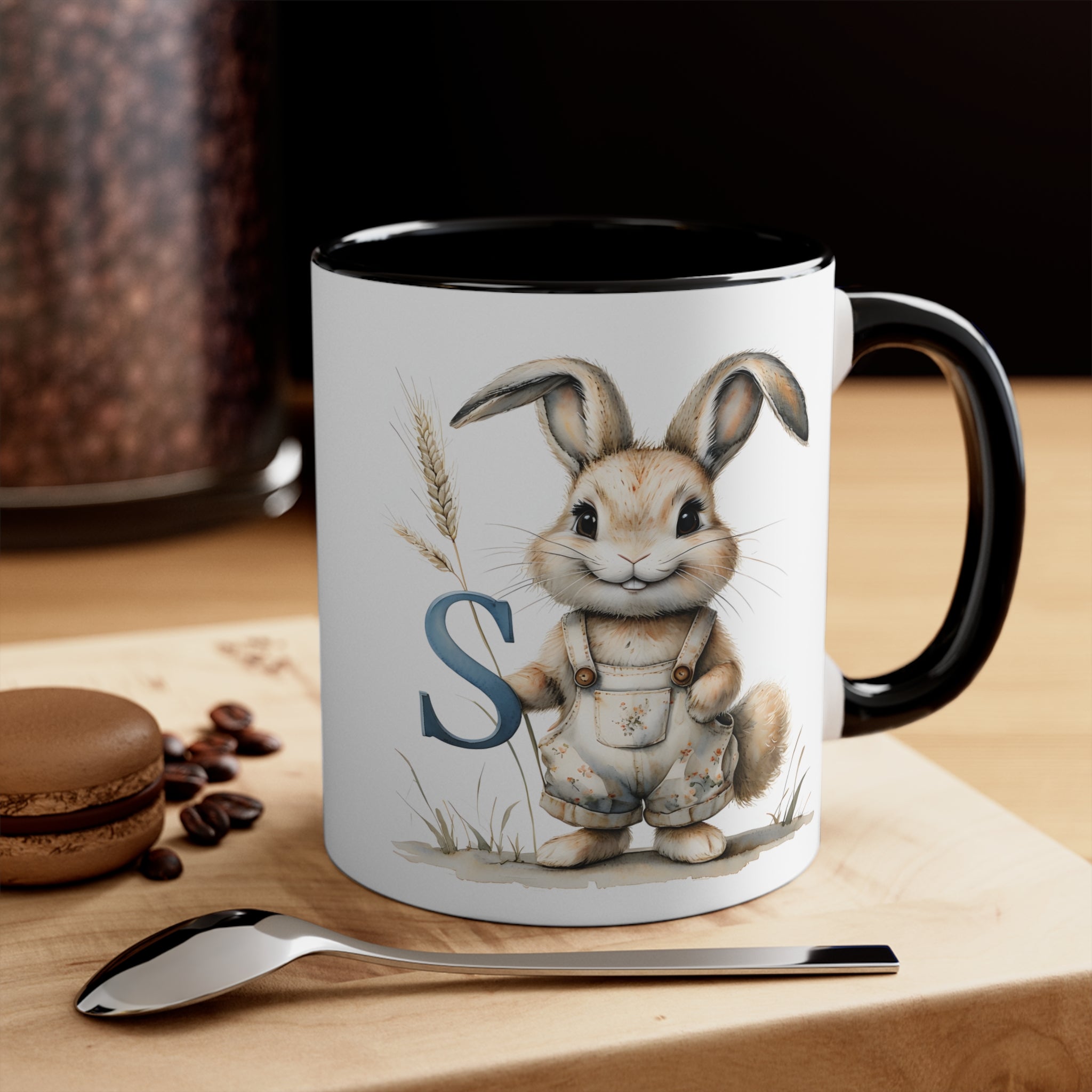 Whimsical Letter S Bunny Mug, Cute Animal Coffee Cup, Perfect Gift for Rabbit Lovers, Easter Decor, Unique Kitchenware, Playful Drinkware