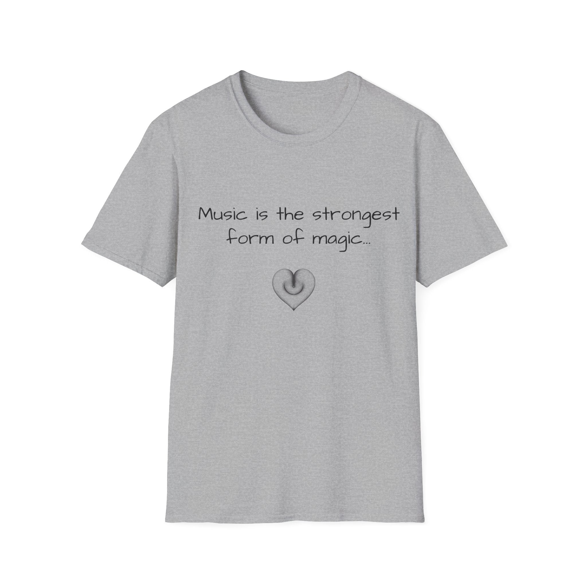 Sport grey unisex T-shirt with music quote and heart graphic