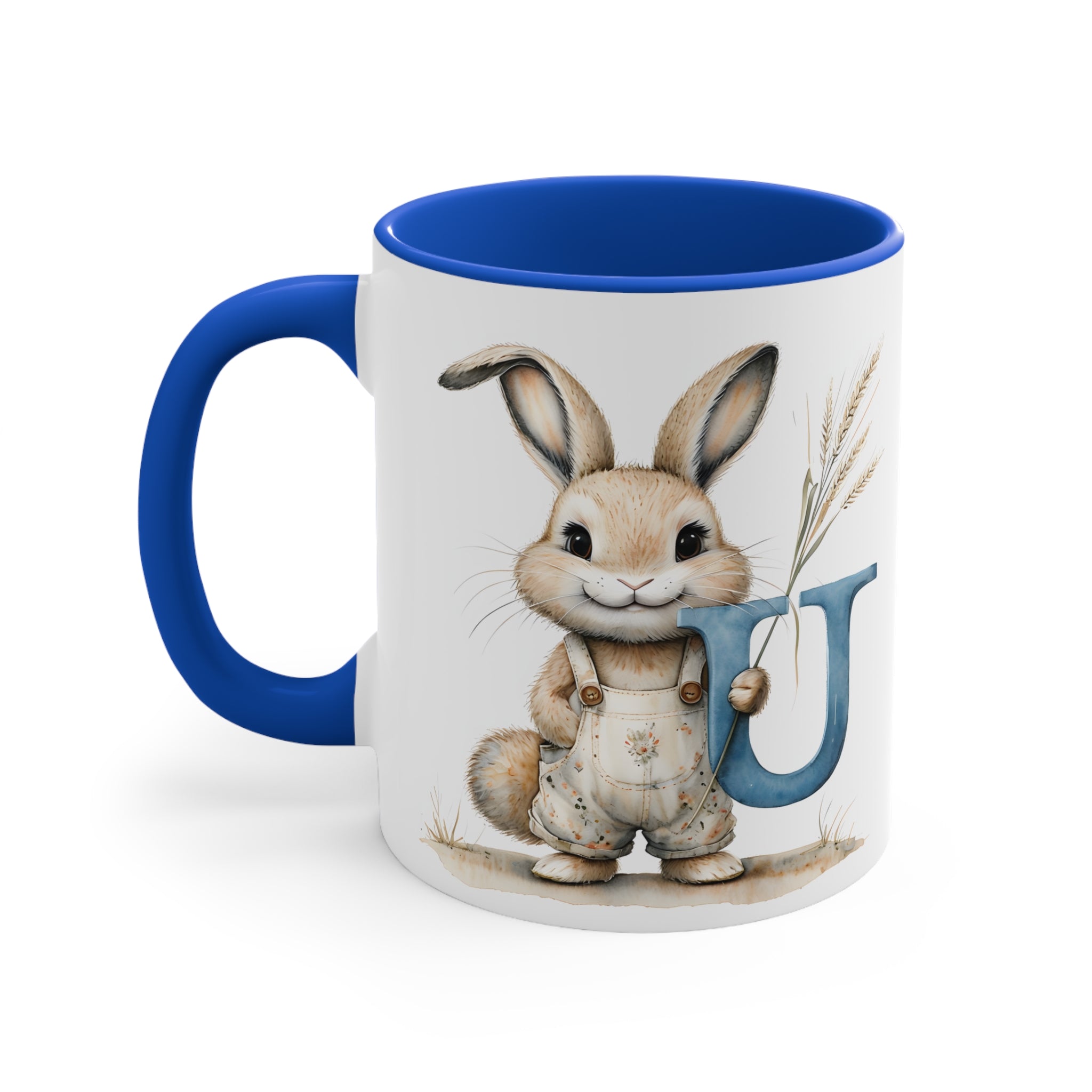 Whimsical Letter U Rabbit Accent Mug, Perfect for Easter, Coffee Lovers, Cute Gifts, Home Decor, Breakfast Table, Unique Tea Mug