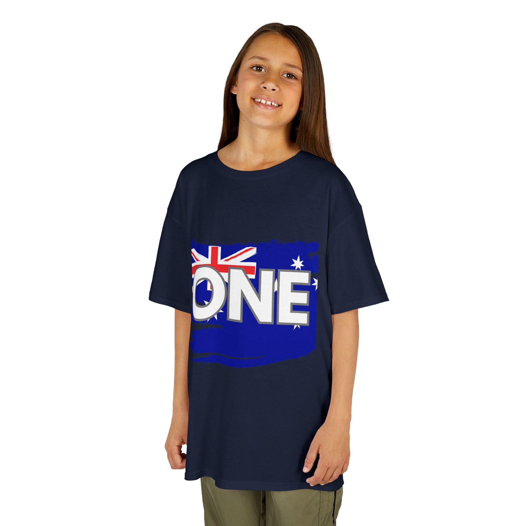 Kids Tee — "ONE" Australia Map Torn Flag Unity Design (Patriotic Australia Day Shirt)