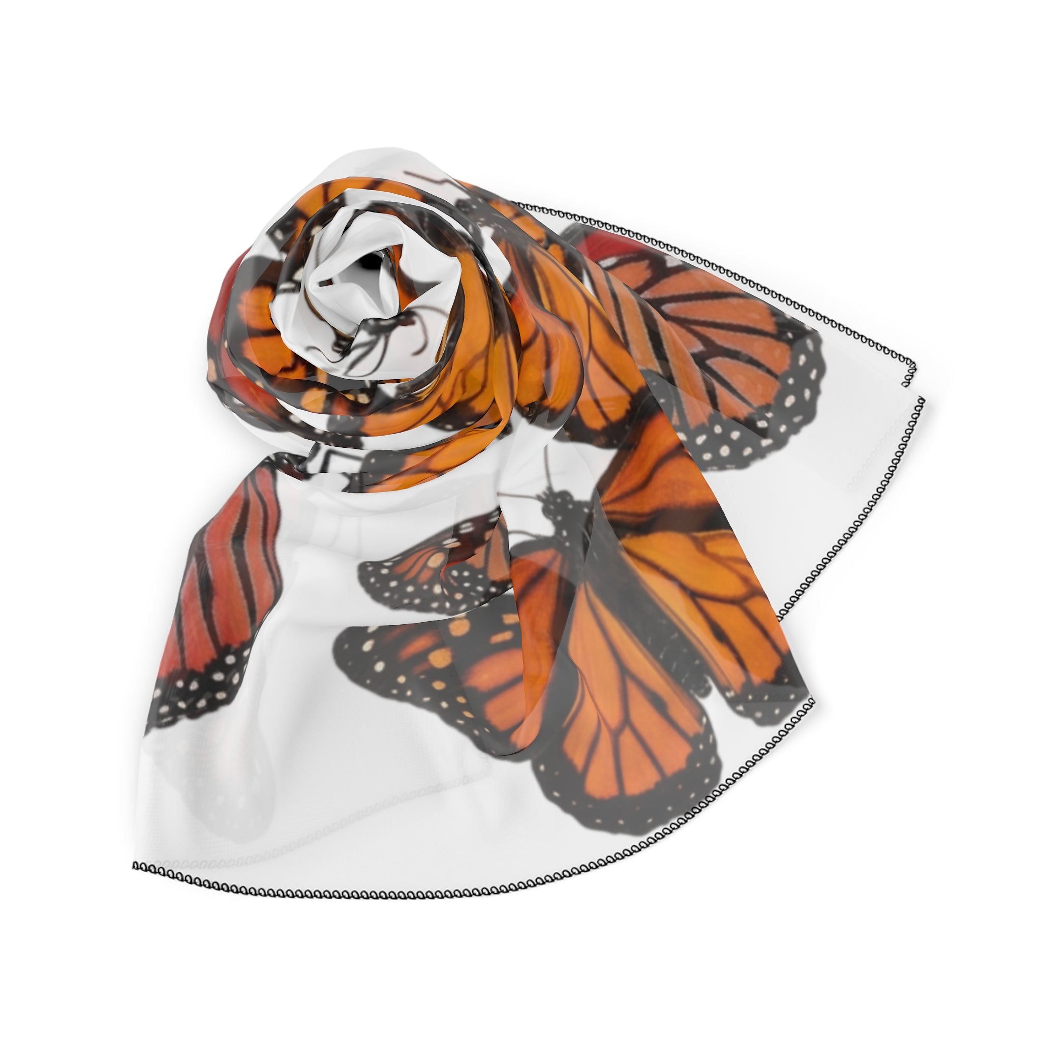 Butterflies Silk-Look Scarf — Butterflies Orange & Black Graphic Print