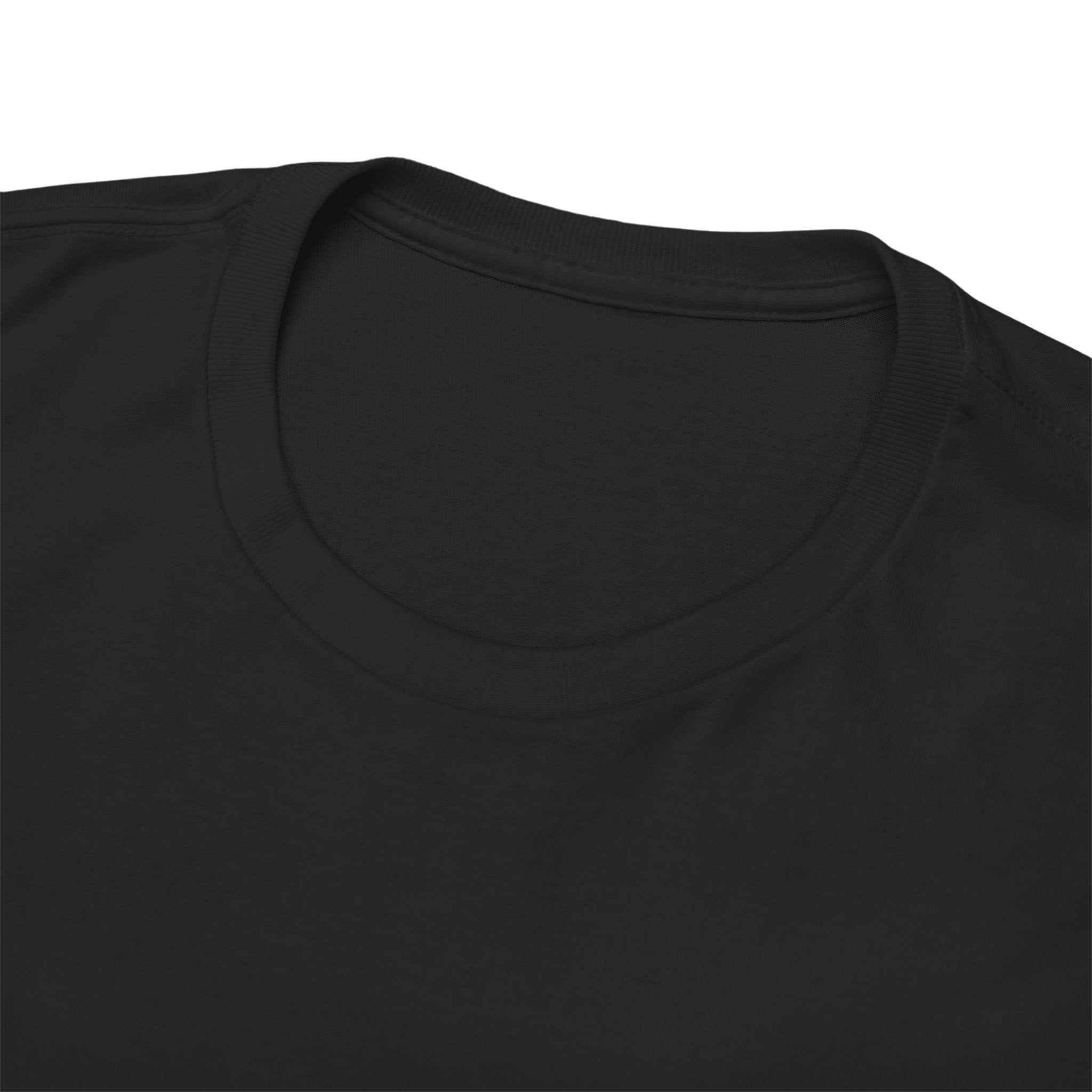 Black unisex cotton T-shirt, crew neckline close-up