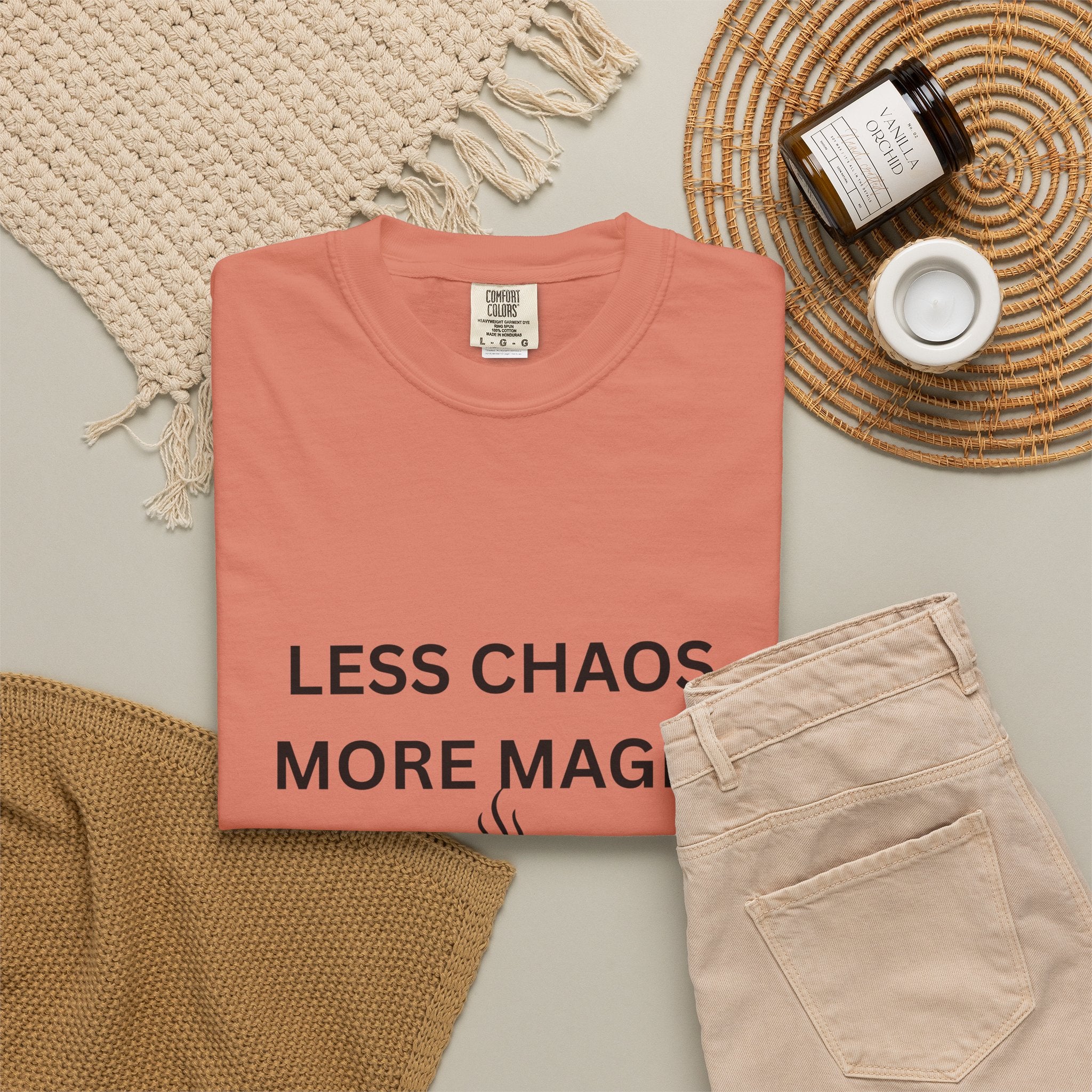 Less Chaos, More Magic T-Shirt — Cozy Coffee Cup Graphic Tee