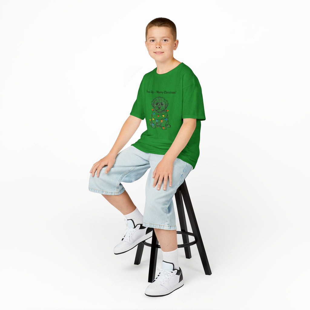 Kids green graphic Christmas tee with crew neck and short sleeves