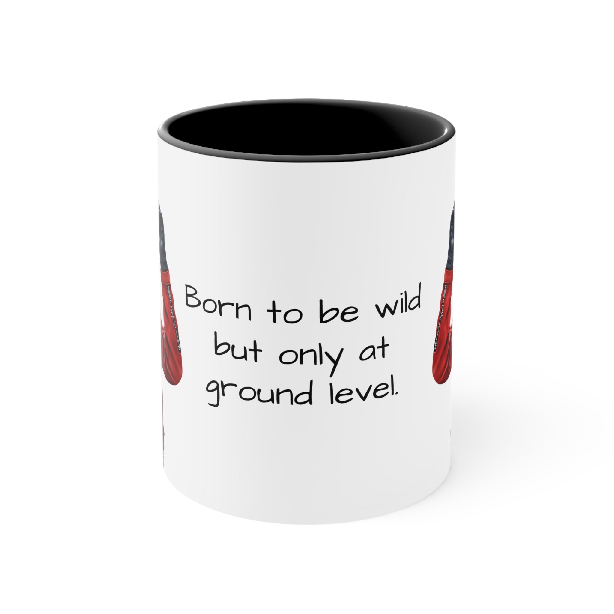 Dachshund in Motorbike Outfit Accent Mug Born to be Wild at ground level Fun Dog Lover Gift