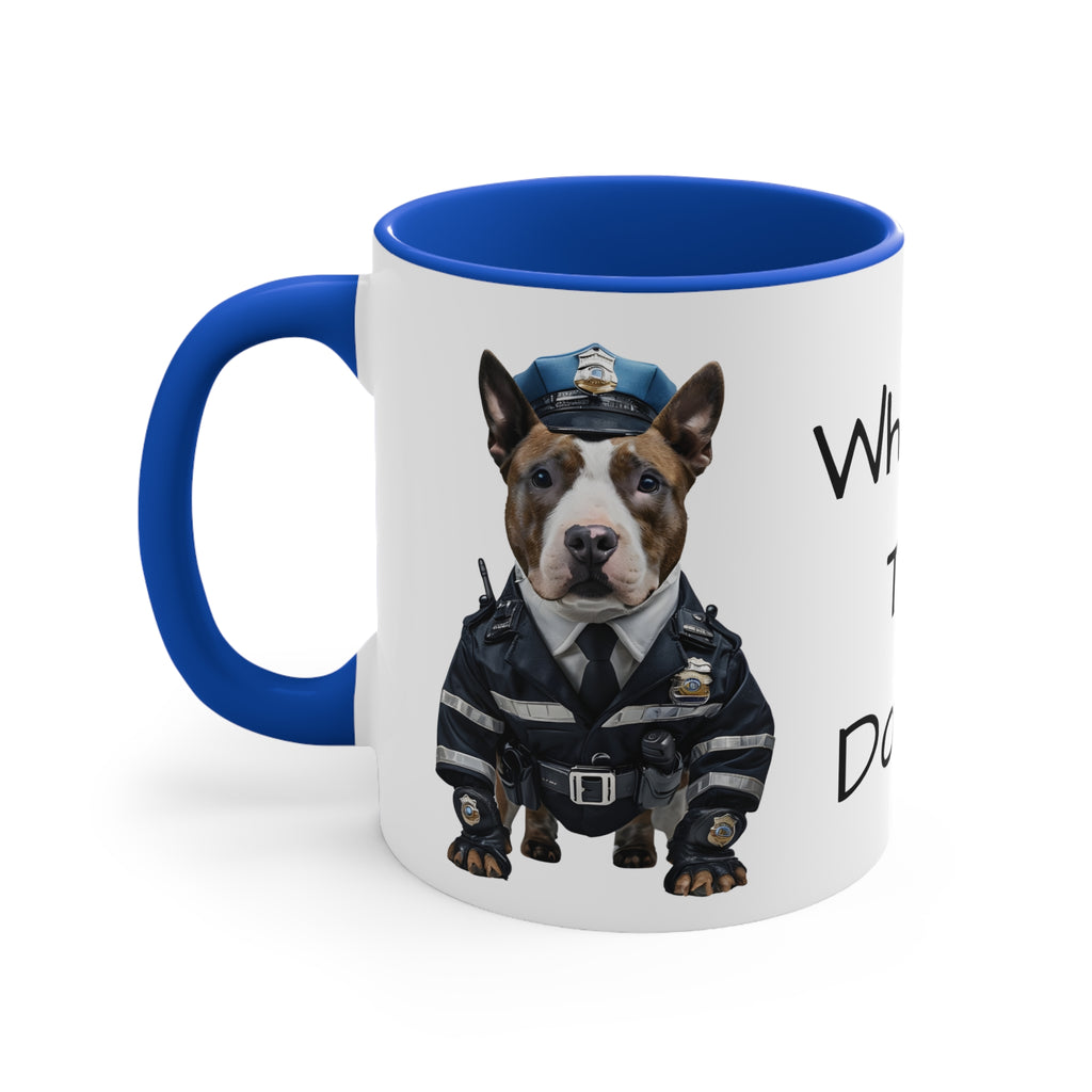 Staffordshire Terrier in Police Uniform Accent Mug Wheres the Donuts Fun Dog Lover and Police Fan Gift