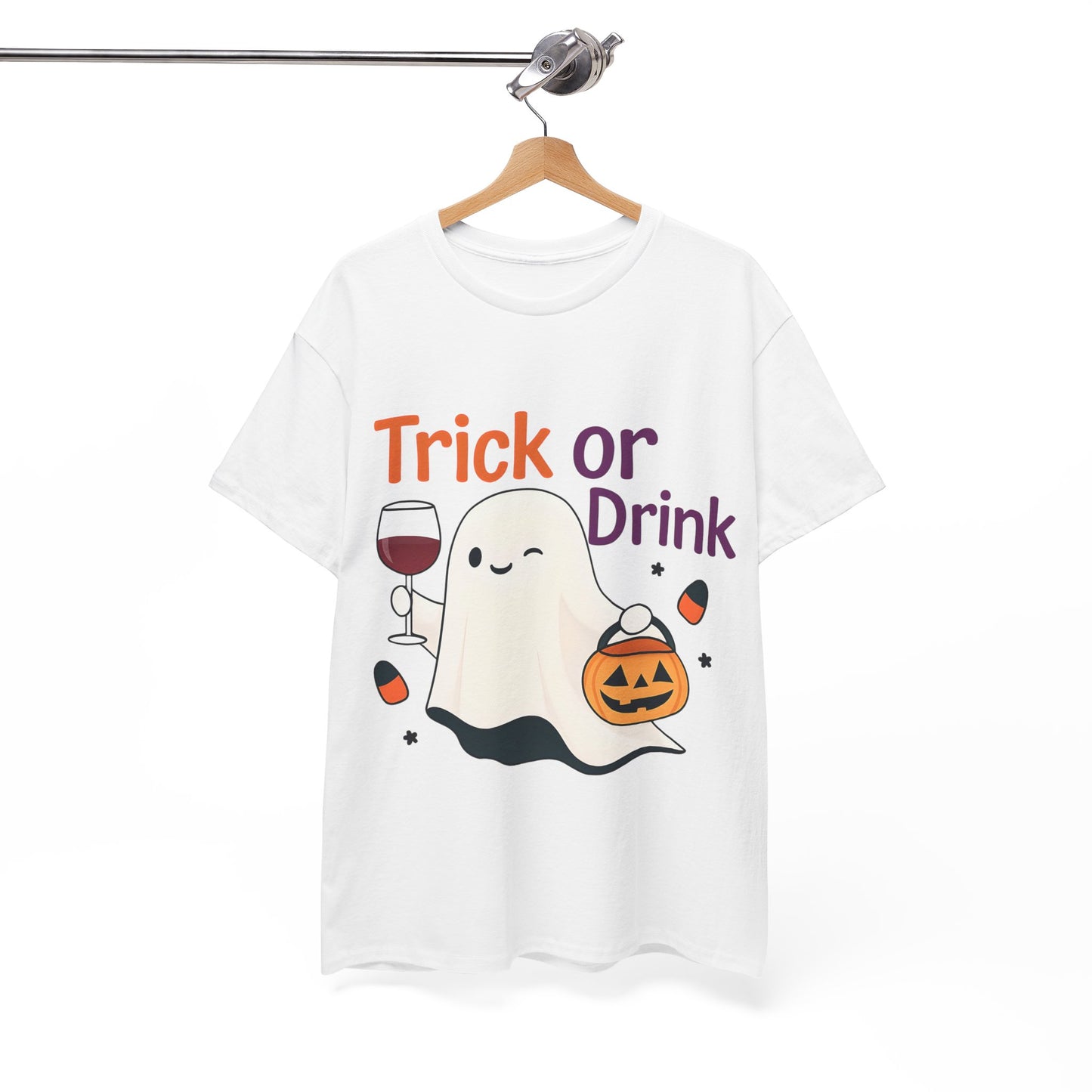 Halloween Ghost Tee, Fun Unisex Tee, Trick or Drink T-Shirt, Casual Halloween Apparel, Spooky Season Gift, Seasonal Humor Shirt