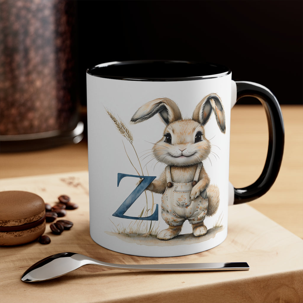 Whimsical Letter Z Bunny Accent Mug - Cute Rabbit Design, Perfect for Easter, Gift for Kids, Coffee Lovers, Fun Kitchen Decor