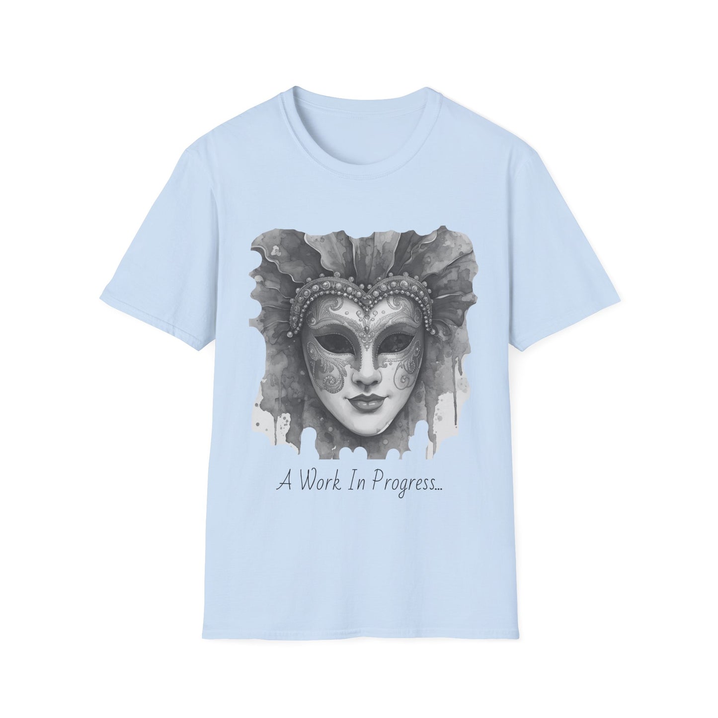 Masquerade Face T-Shirt — "Work in Progress" Watercolor Mask Tee