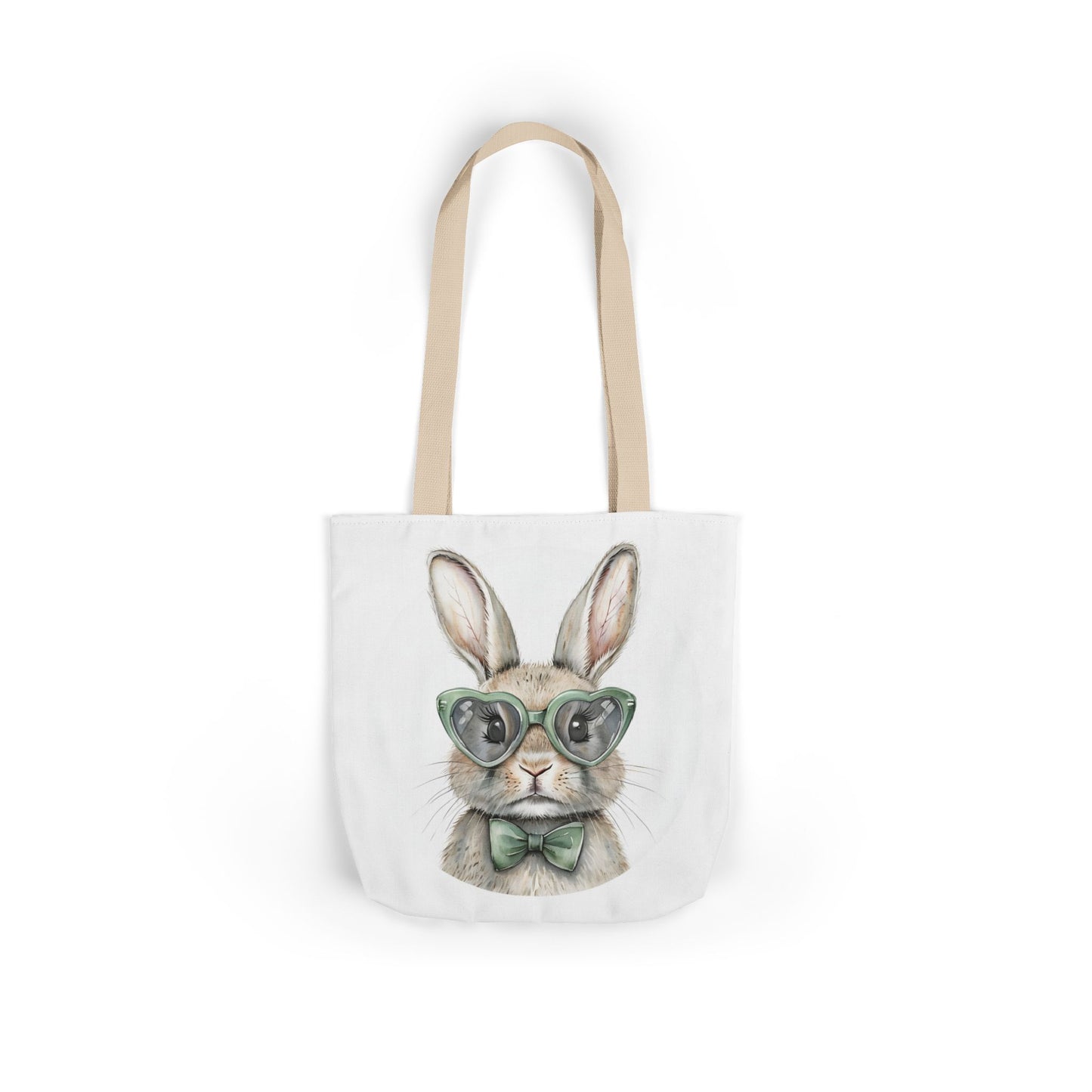 Playful Double Sided Bunny Canvas Tote Bag with 5-Color Straps, Eco-Friendly, Spring Gift, Perfect for Easter, Cute Animal Lover Bag