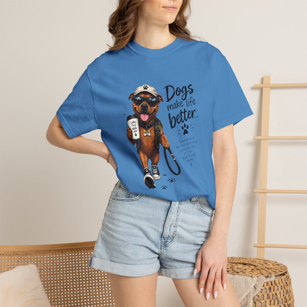 Dog Lovers Staffy T‑Shirt — "Dogs Make Life Better" Graphic Tee