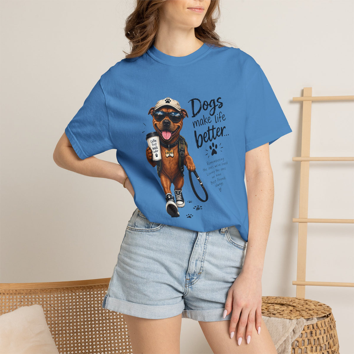 Dog Lovers Staffy T‑Shirt — "Dogs Make Life Better" Graphic Tee