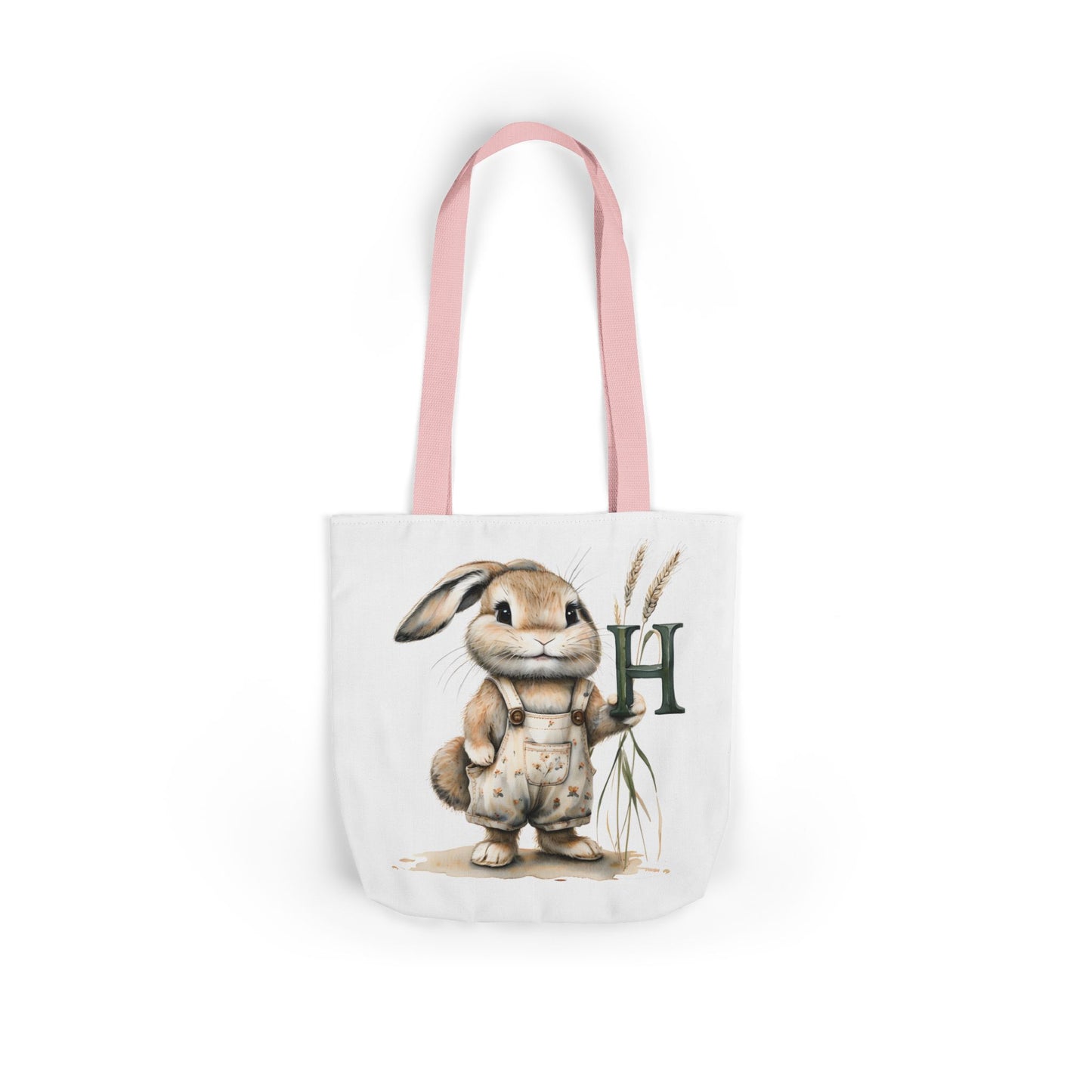 Cute Letter H Bunny Canvas Tote Bag, Ideal for Spring, Easter, Gardening, Eco-Friendly Shopping, Gift for Animal Lovers, Reusable Bag