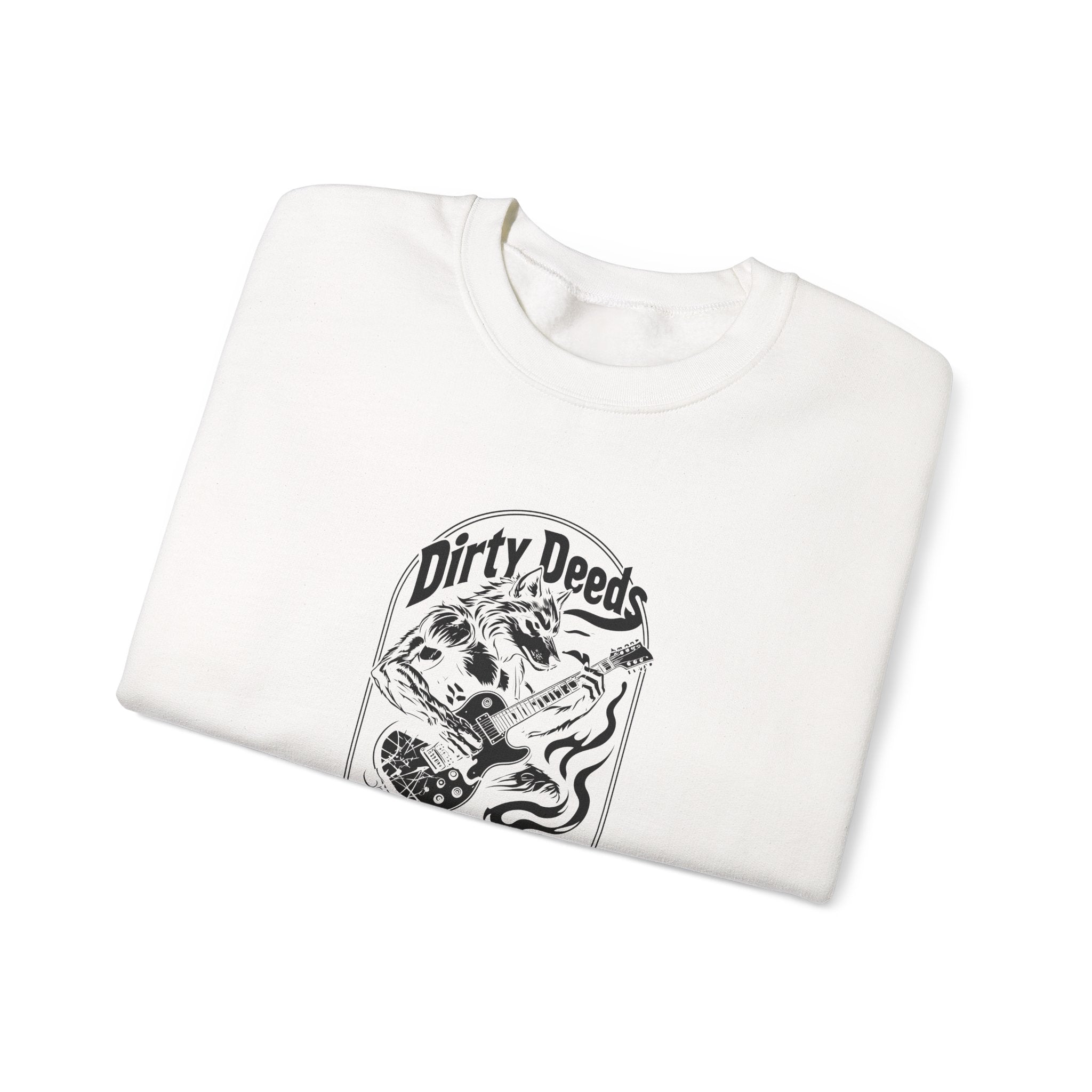 Crewneck Sweatshirt — 'Dirty Deeds Done Dirt Cheap' Retro Skull Graphic
